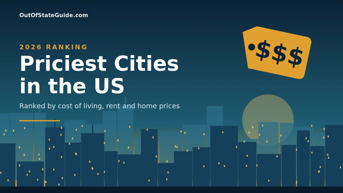 Illustrated city skyline for the priciest cities in the US guide