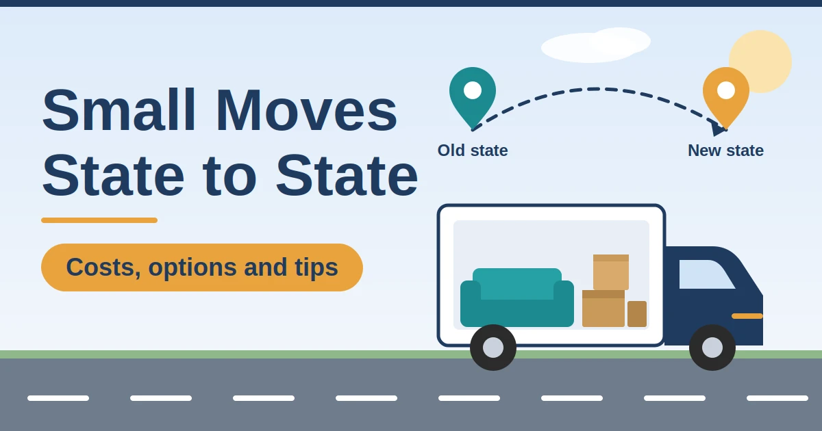 Small moves state to state illustrated by a moving truck traveling between two states