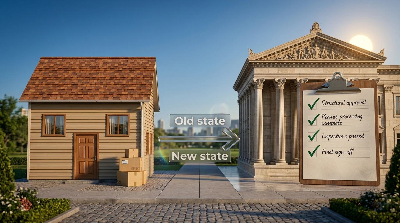 House and courthouse illustration for legal things to do when moving to a new state